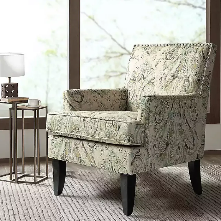 Accent Chairs-Kirklands Home Indigo and Yellow Floral Upholstered Accent Chair