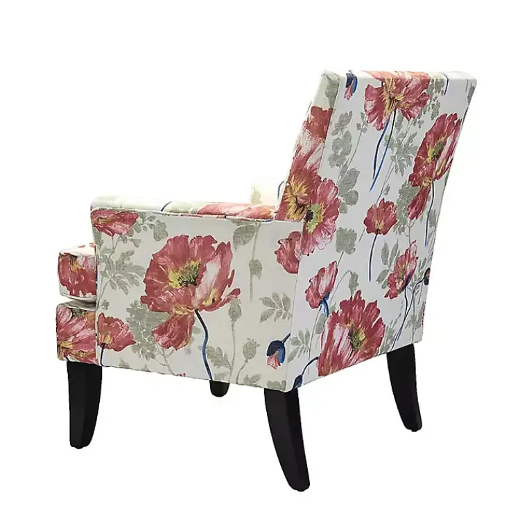 Accent Chairs-Kirklands Home Red and Ivory Floral Upholstered Accent Chair