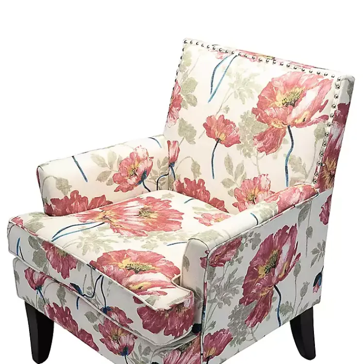 Accent Chairs-Kirklands Home Red and Ivory Floral Upholstered Accent Chair