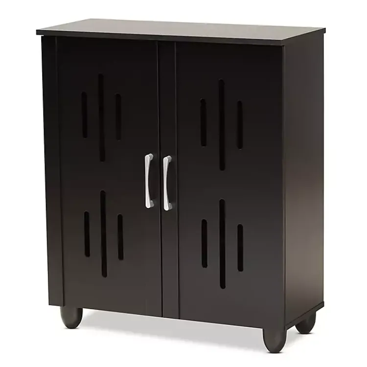 Entryway Furniture-Kirklands Home Wood Cut-Out Shoe Storage Cabinet Black
