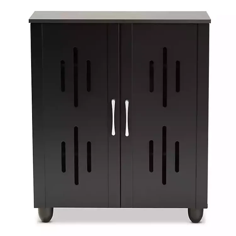 Entryway Furniture-Kirklands Home Wood Cut-Out Shoe Storage Cabinet Black