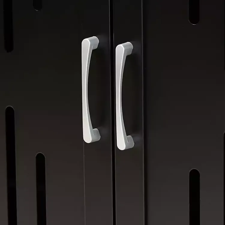 Entryway Furniture-Kirklands Home Wood Cut-Out Shoe Storage Cabinet Black