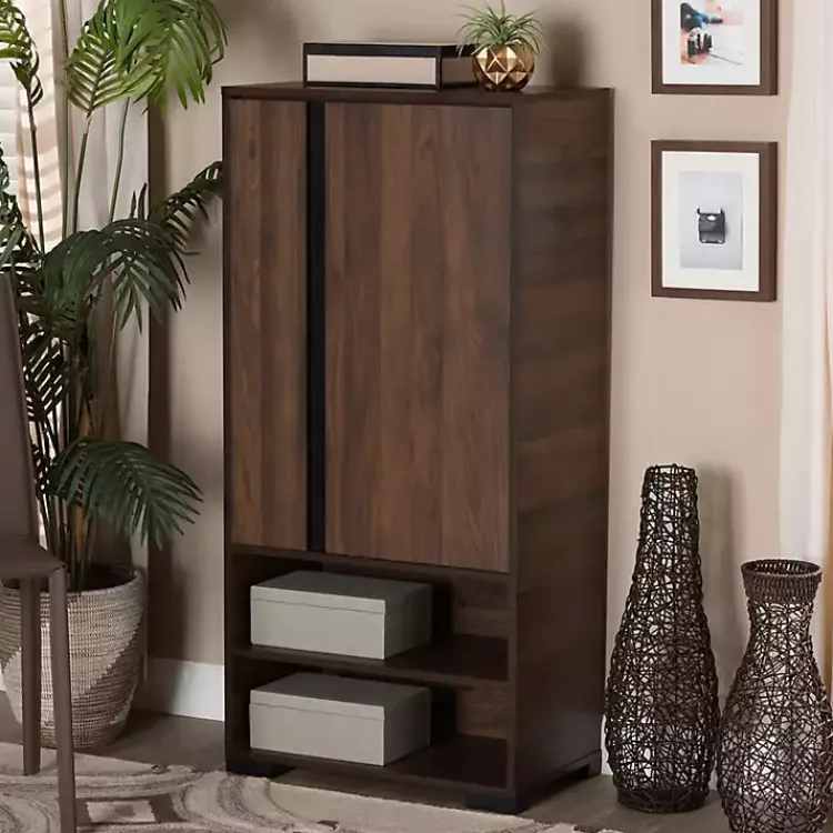 Entryway Furniture-Kirklands Home Walnut Asymmetrical Shoe Storage Cabinet Brown
