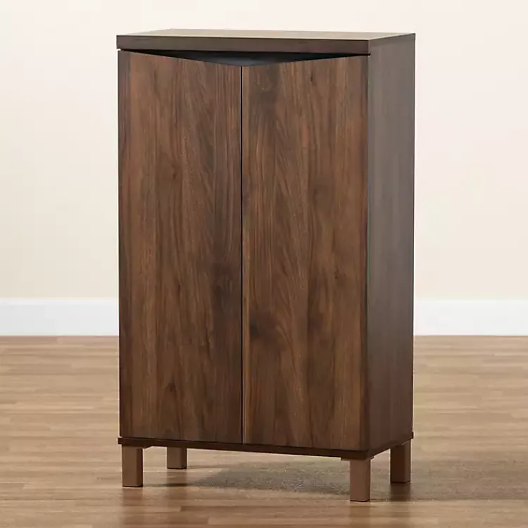 Entryway Furniture-Kirklands Home Walnut Slim Shoe Storage Cabinet Brown