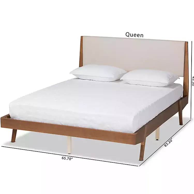 Beds & Headboards-Kirklands Home Tan Upholstered Brown Wood Queen Platform Bed
