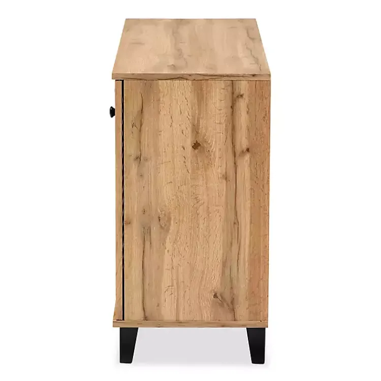 Entryway Furniture-Kirklands Home Oak 3-Door Slatted Shoe Storage Cabinet Brown