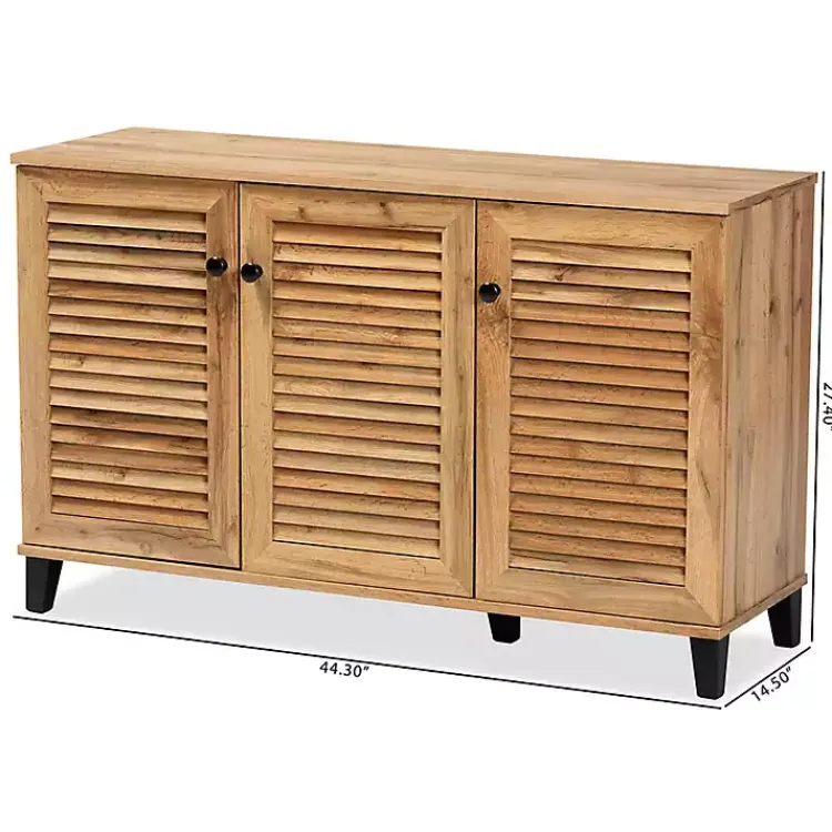 Entryway Furniture-Kirklands Home Oak 3-Door Slatted Shoe Storage Cabinet Brown