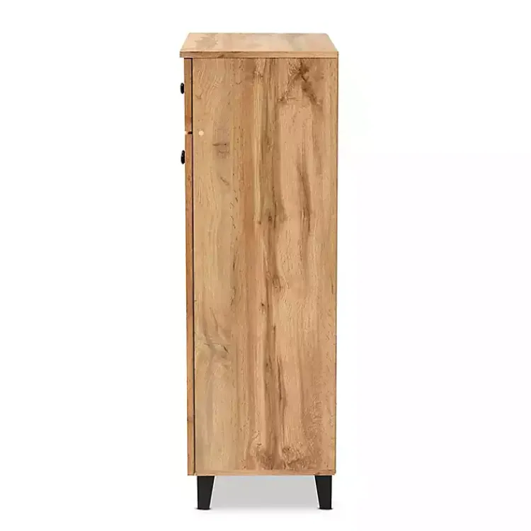 Entryway Furniture-Kirklands Home Oak 2-Door Grid Shoe Storage Cabinet Tan