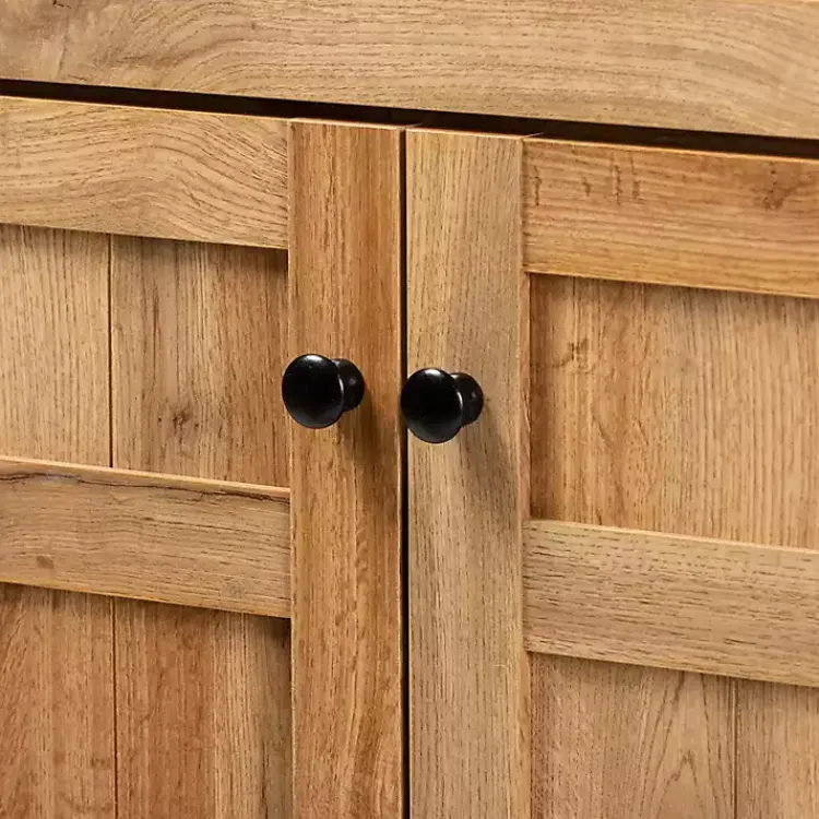 Entryway Furniture-Kirklands Home Oak 2-Door Grid Shoe Storage Cabinet Tan