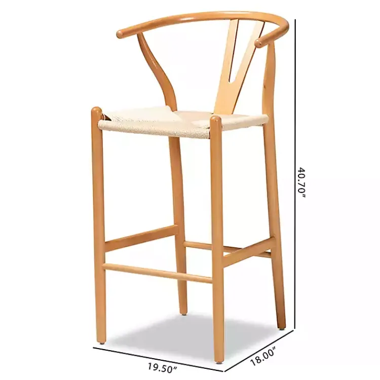 Bar Stools & Counter Height Stools-Kirklands Home Natural Wood Woven Yarn Seat Bar Stools, Set of 2 Tan