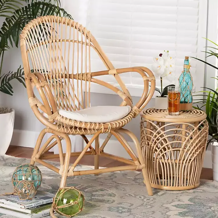 Accent Chairs-Kirklands Home Open Woven Rattan Accent Chair White