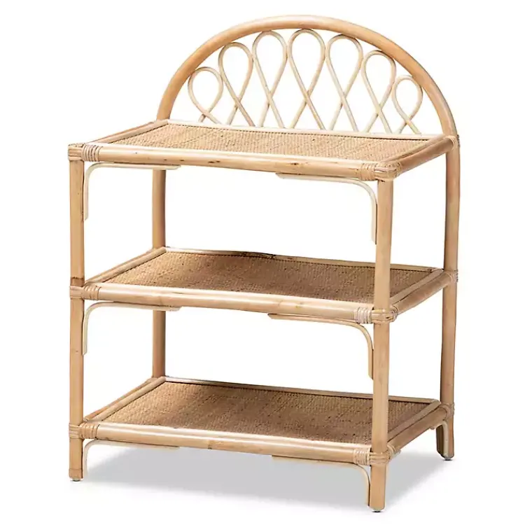 Bookshelves-Kirklands Home Natural Curled Rattan 3-Tiered Bookcase
