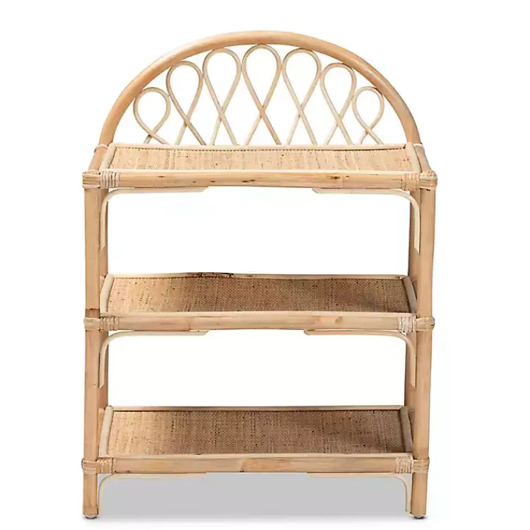 Bookshelves-Kirklands Home Natural Curled Rattan 3-Tiered Bookcase