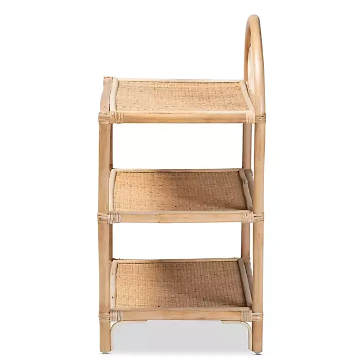 Bookshelves-Kirklands Home Natural Curled Rattan 3-Tiered Bookcase