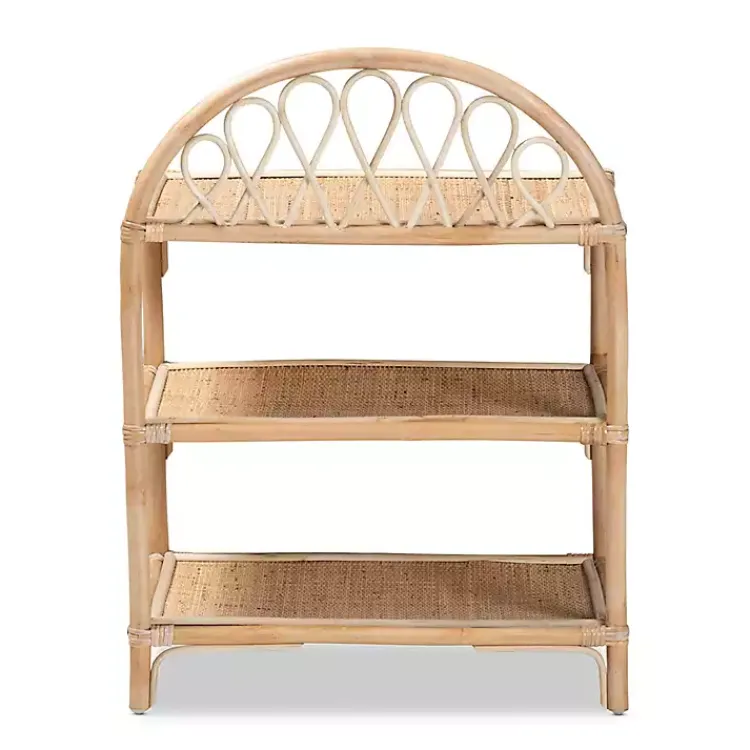 Bookshelves-Kirklands Home Natural Curled Rattan 3-Tiered Bookcase