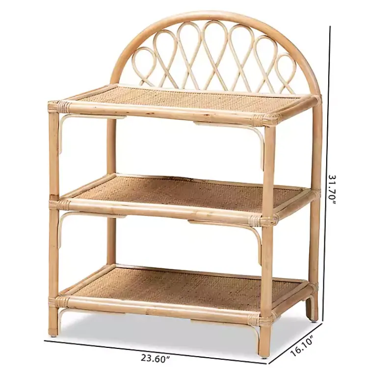 Bookshelves-Kirklands Home Natural Curled Rattan 3-Tiered Bookcase