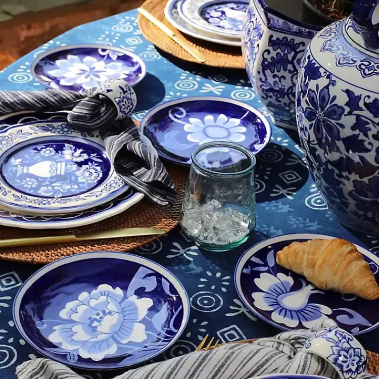 Dinnerware-Kirklands Home Pip Vintage Blue Floral Appetizer Plates, Set of 4