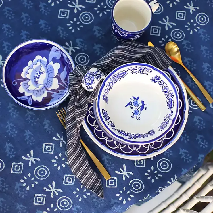 Dinnerware-Kirklands Home Pip Vintage Blue Floral Appetizer Plates, Set of 4