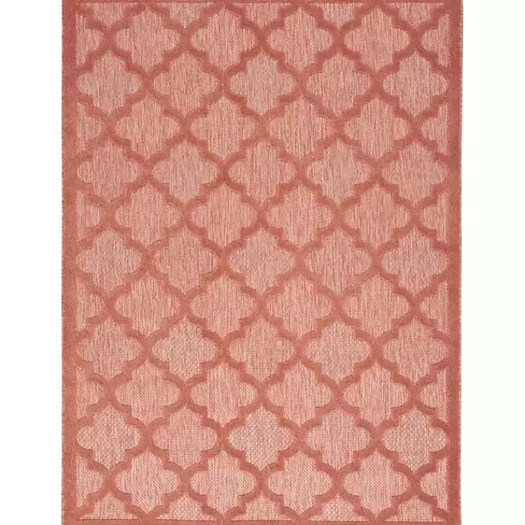 Outdoor Rugs-Kirklands Home Bright Coral Trellis Outdoor Area Rug, 4x6