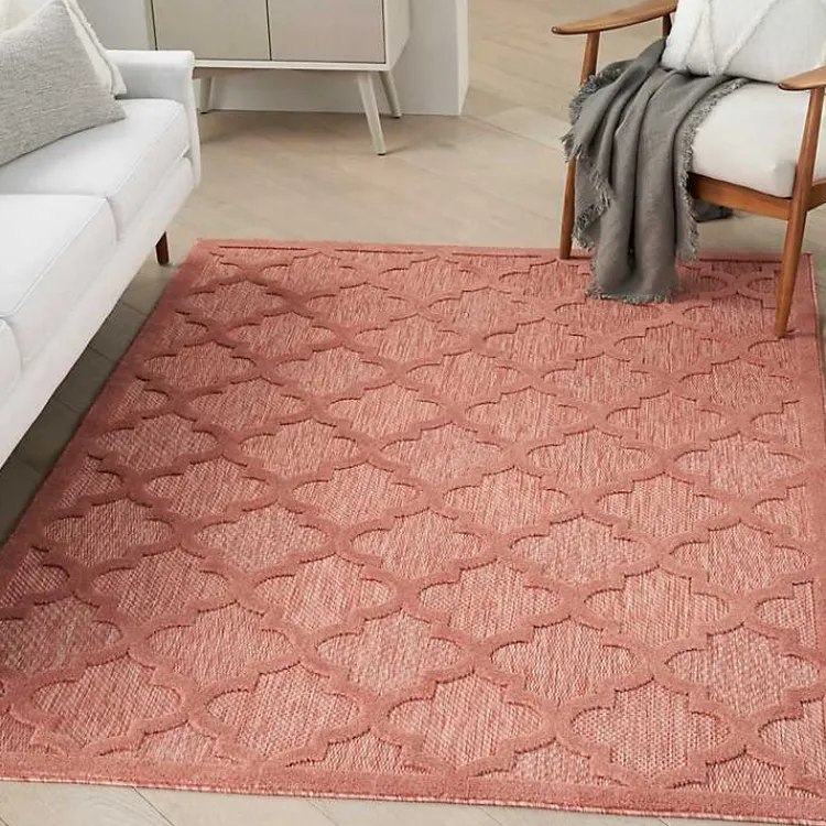 Outdoor Rugs-Kirklands Home Bright Coral Trellis Outdoor Area Rug, 4x6