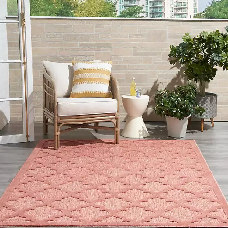 Outdoor Rugs-Kirklands Home Bright Coral Trellis Outdoor Area Rug, 4x6