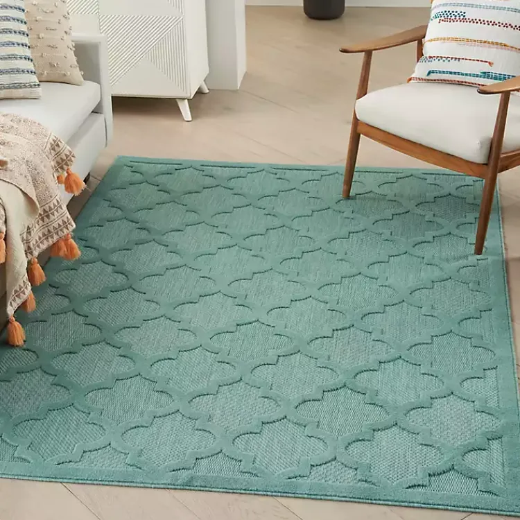 Outdoor Rugs-Kirklands Home Ocean Aqua Trellis Outdoor Area Rug, 4x6 Blue
