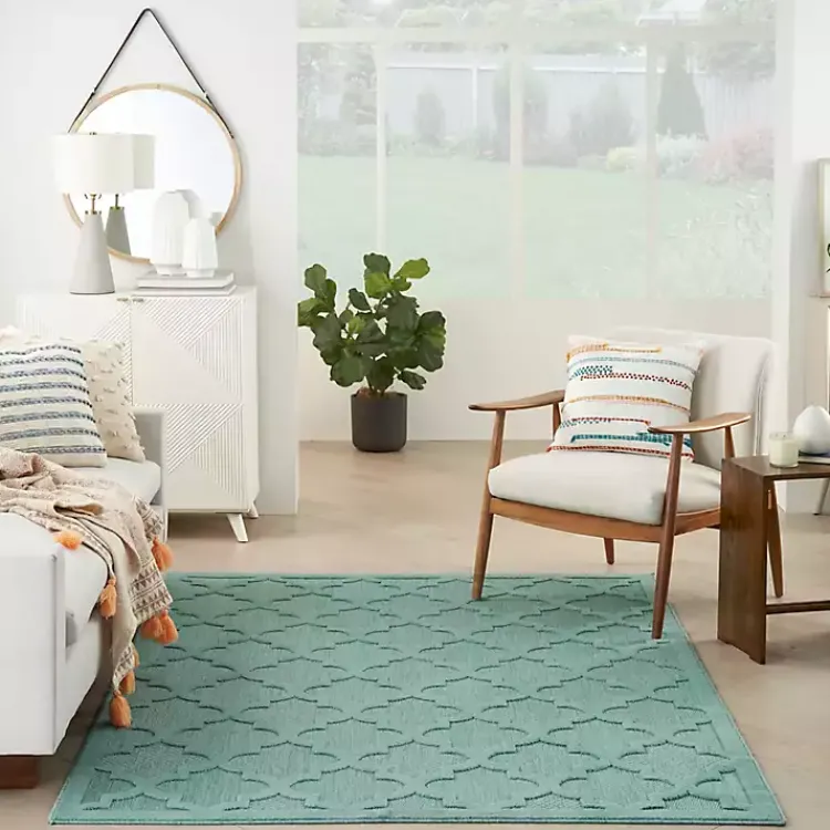 Outdoor Rugs-Kirklands Home Ocean Aqua Trellis Outdoor Area Rug, 4x6 Blue