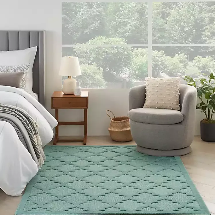 Outdoor Rugs-Kirklands Home Ocean Aqua Trellis Outdoor Area Rug, 4x6 Blue