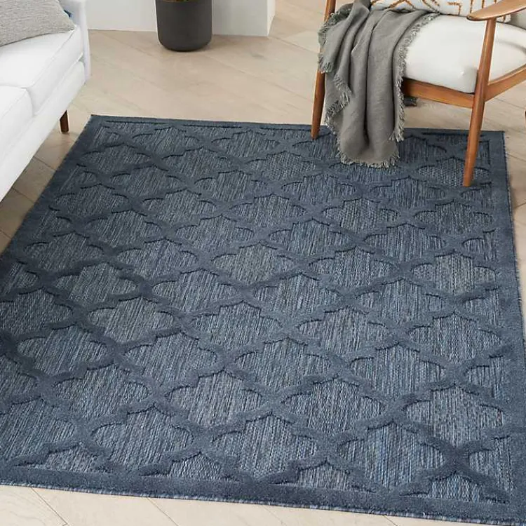 Outdoor Rugs-Kirklands Home Navy Trellis Indoor/Outdoor Area Rug, 5x7 Blue