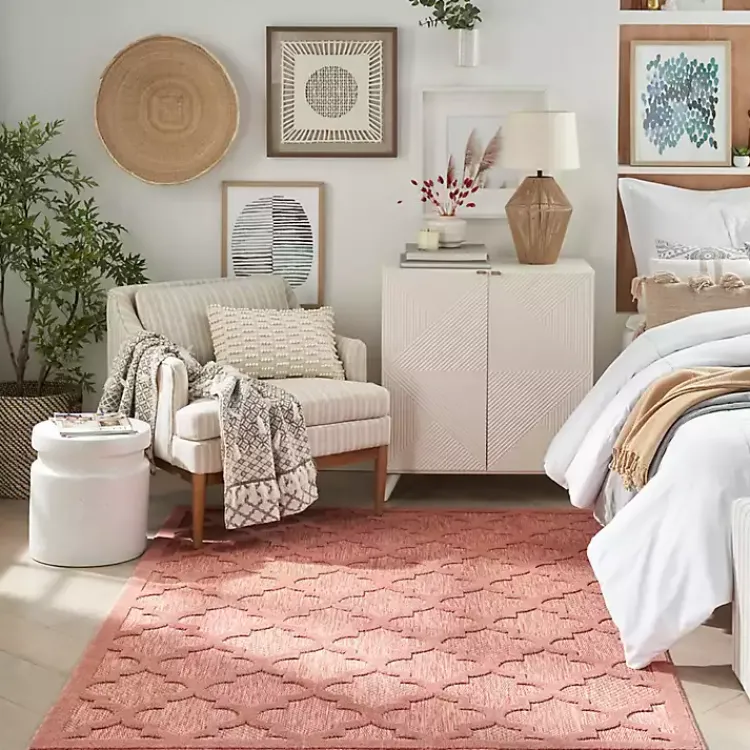 Outdoor Rugs-Kirklands Home Coral Trellis Indoor/Outdoor Area Rug, 6x9 Pink