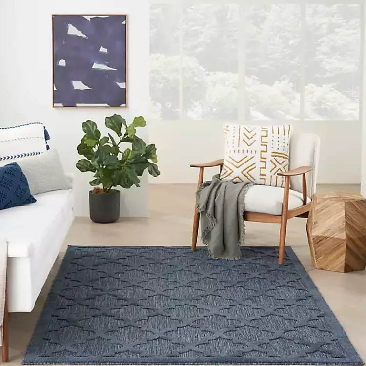 Outdoor Rugs-Kirklands Home Navy Trellis Indoor/Outdoor Area Rug, 6x9 Blue