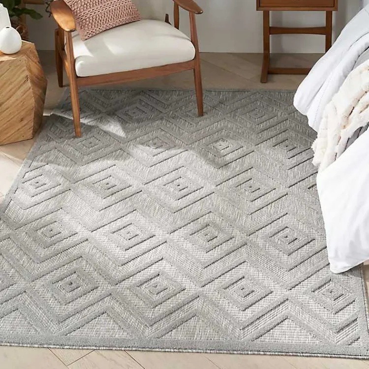 Outdoor Rugs-Kirklands Home Gray Diamond Indoor/Outdoor Area Rug, 4x6 Silver