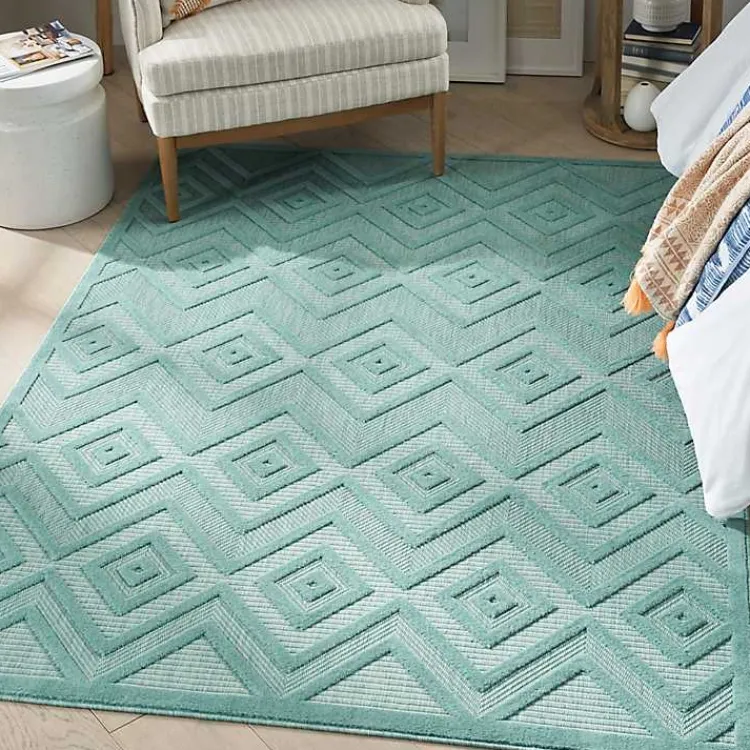 Outdoor Rugs-Kirklands Home Aqua Flatweave Diamond Outdoor Area Rug Blue