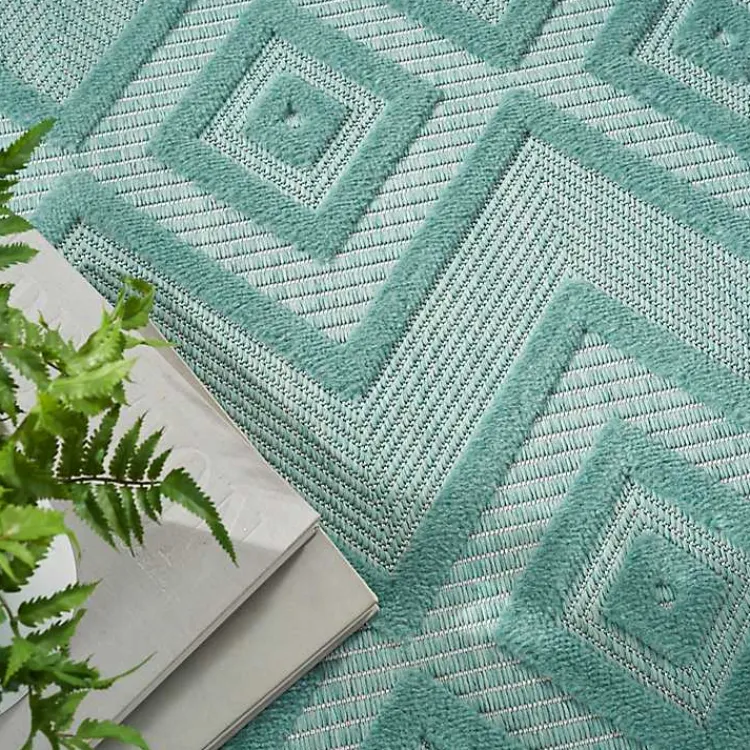 Outdoor Rugs-Kirklands Home Aqua Flatweave Diamond Outdoor Area Rug Blue