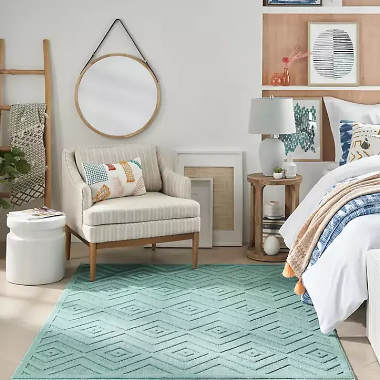 Outdoor Rugs-Kirklands Home Aqua Flatweave Diamond Outdoor Area Rug Blue