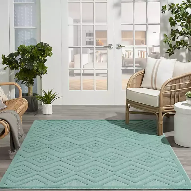 Outdoor Rugs-Kirklands Home Aqua Flatweave Diamond Outdoor Area Rug Blue