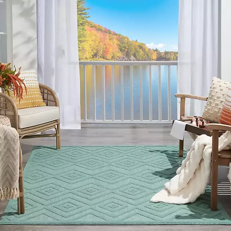 Outdoor Rugs-Kirklands Home Aqua Flatweave Diamond Outdoor Area Rug Blue