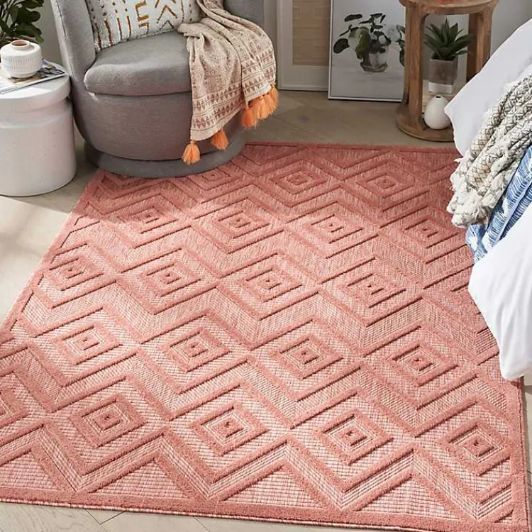 Outdoor Rugs-Kirklands Home Coral Diamond Indoor/Outdoor Area Rug, 5x7 Orange