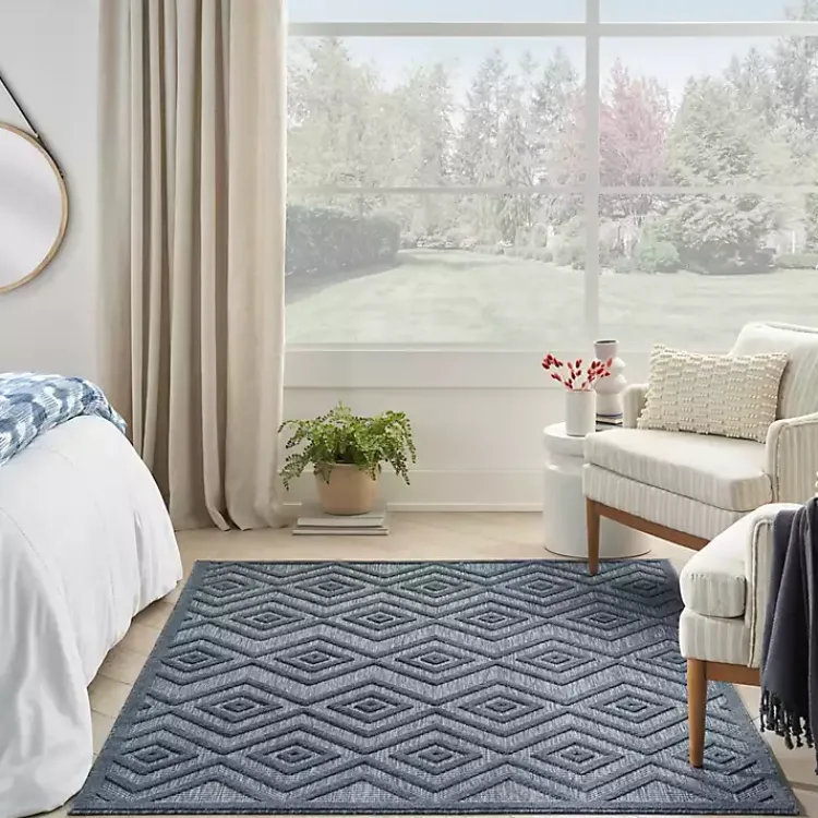 Outdoor Rugs-Kirklands Home Navy Diamond Indoor/Outdoor Area Rug, 5x7 Blue