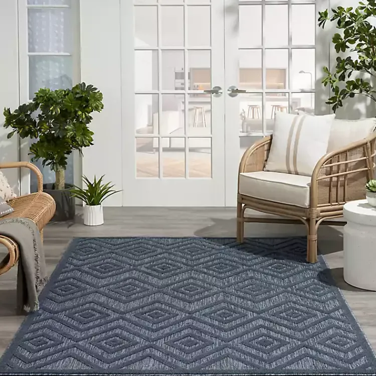 Outdoor Rugs-Kirklands Home Navy Diamond Indoor/Outdoor Area Rug, 5x7 Blue