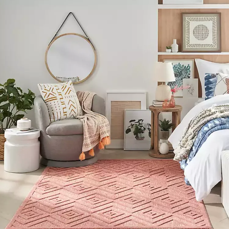 Outdoor Rugs-Kirklands Home Bright Coral Diamond Outdoor Area Rug, 6x9 Orange