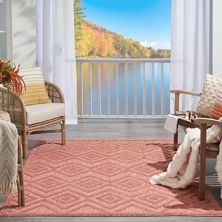 Outdoor Rugs-Kirklands Home Bright Coral Diamond Outdoor Area Rug, 6x9 Orange