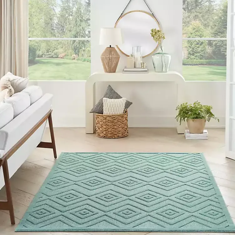 Outdoor Rugs-Kirklands Home Pastel Lime Diamond Outdoor Area Rug, 6x9 Green