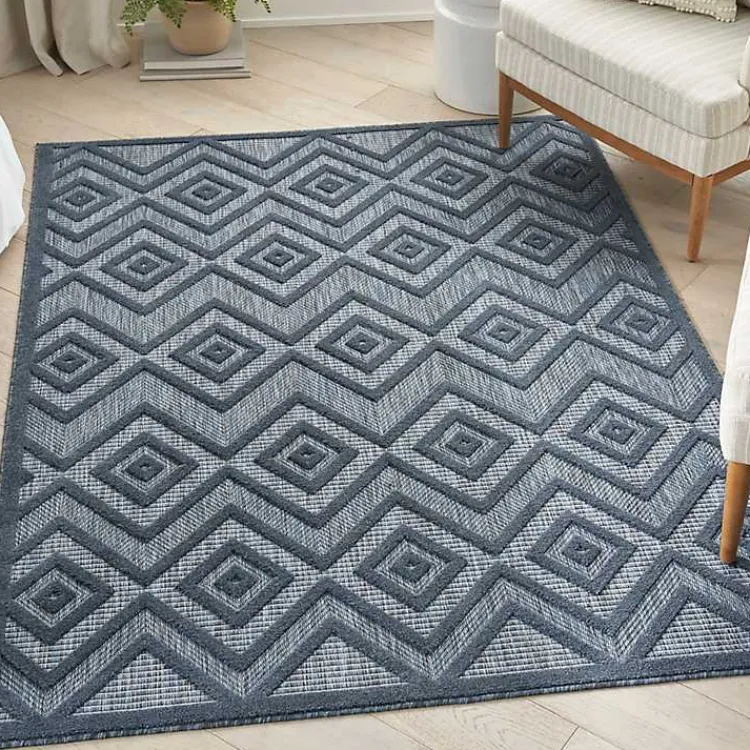 Outdoor Rugs-Kirklands Home Navy Diamond Indoor/Outdoor Area Rug, 6x9 Blue
