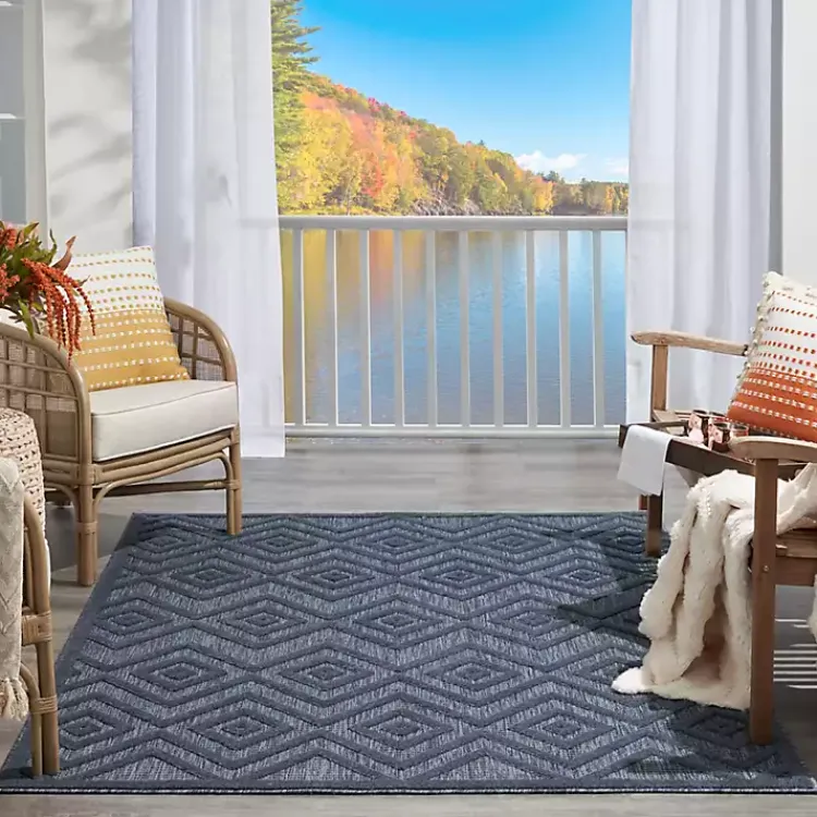 Outdoor Rugs-Kirklands Home Navy Diamond Indoor/Outdoor Area Rug, 6x9 Blue