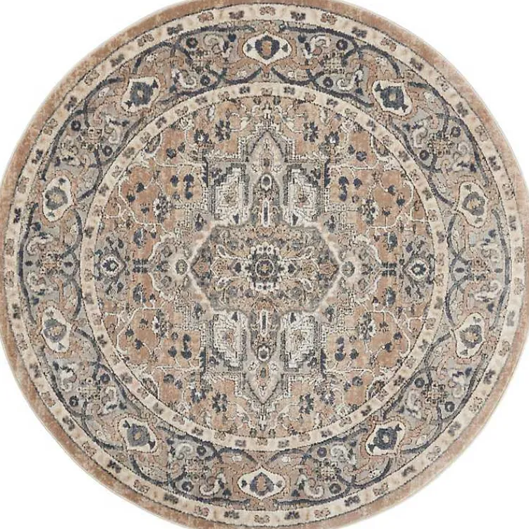 Area Rugs-Kirklands Home Tan Navaro Medallion Round Area Rug, 5 ft.