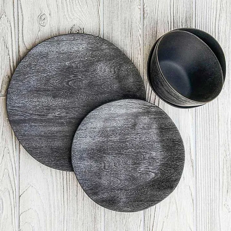 Outdoor Dining-Kirklands Home Charcoal Faux Wood Melamine Dinner Plate, Set of 6 Gray