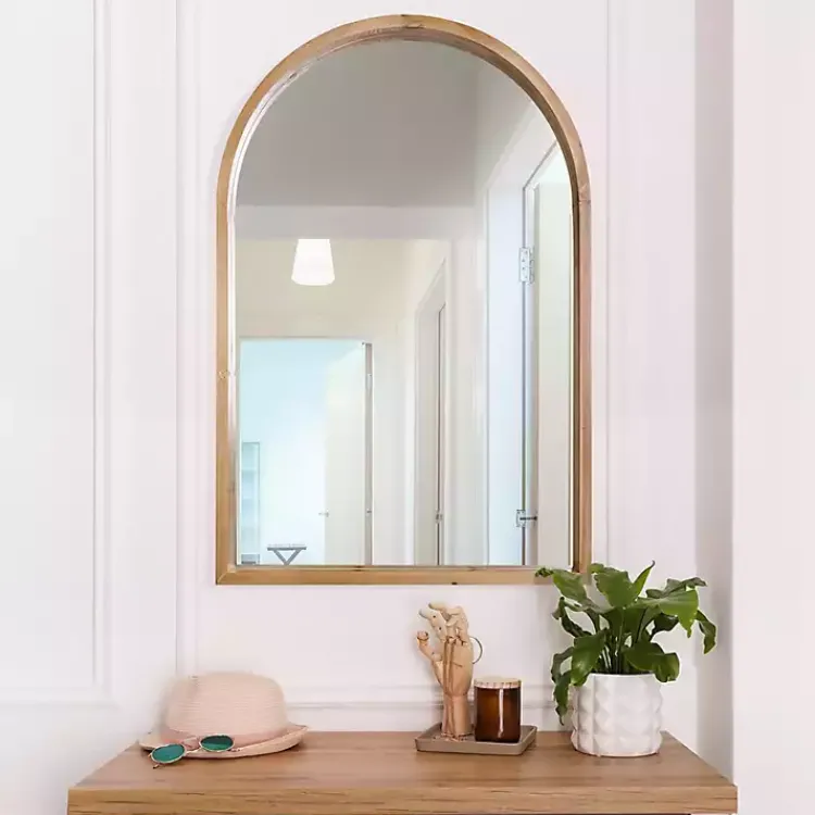Decorative Mirrors-Kirklands Home Ciarra Natural Wood Arch Wall Mirror