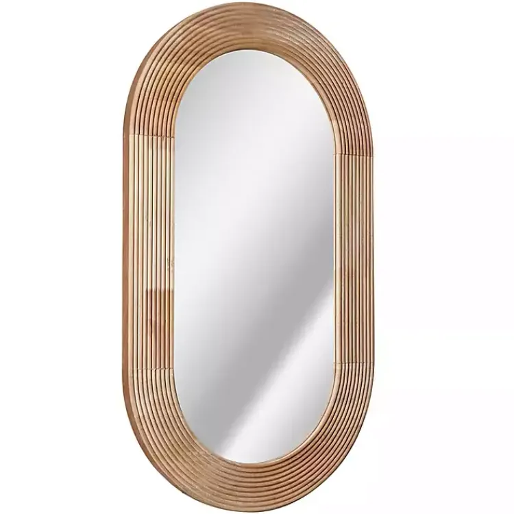 Decorative Mirrors-Kirklands Home Pill Capsule Oval Shaped Wood Wall Mirror