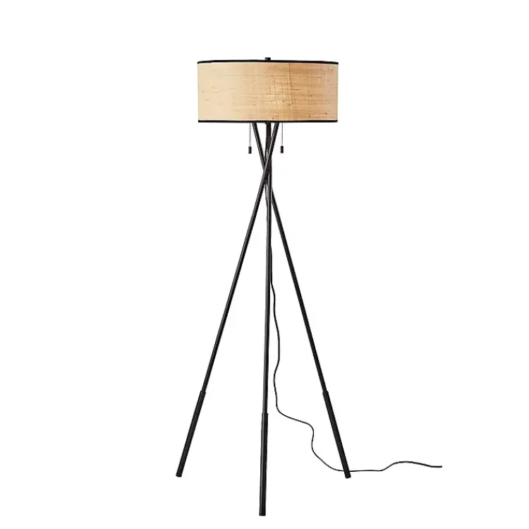 Floor Lamps-Kirklands Home Black Metal and Rat Tripod Floor Lamp Tan